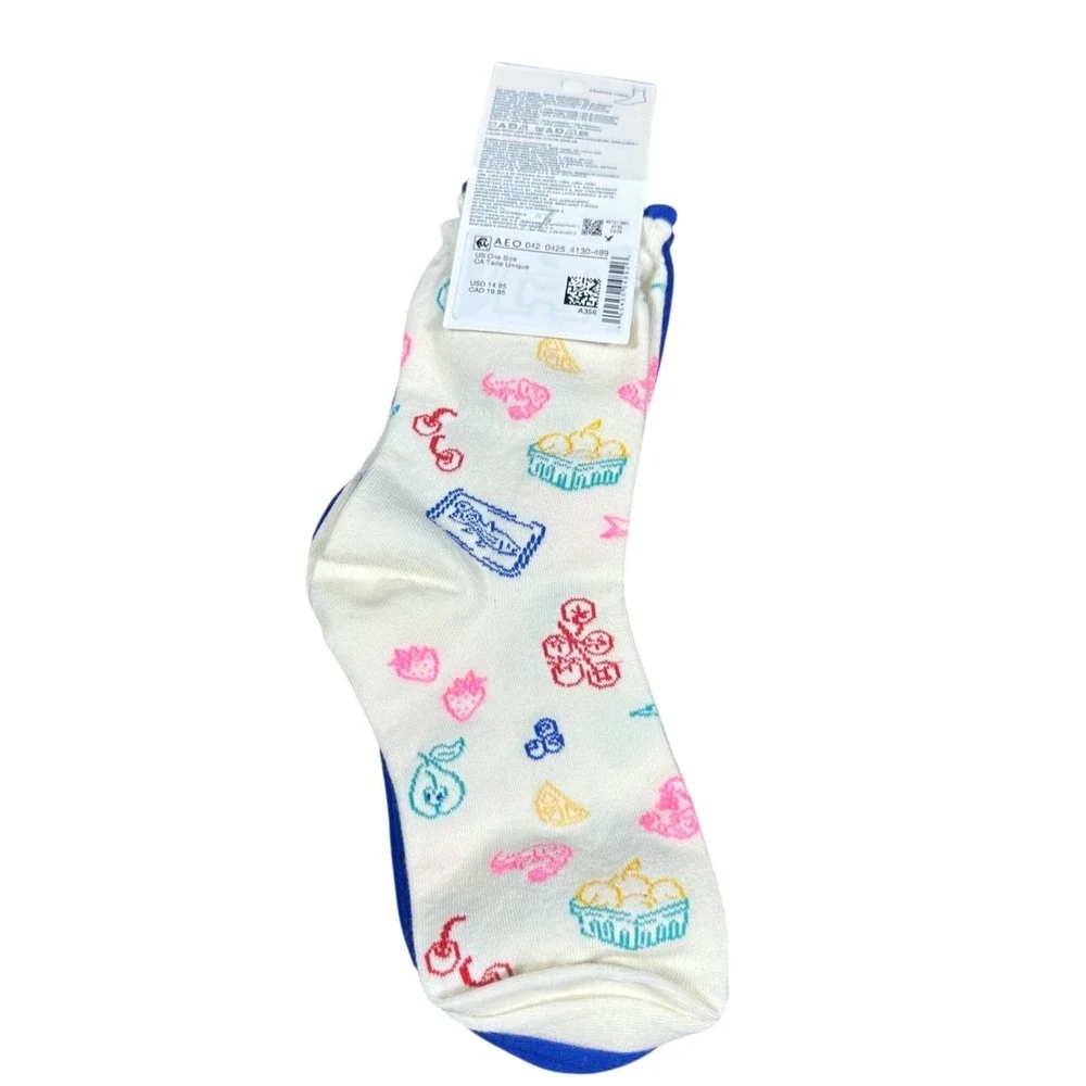Aerie American Eagle Crew Socks NWT Women One Size Blue White Bows Fruits Bundle